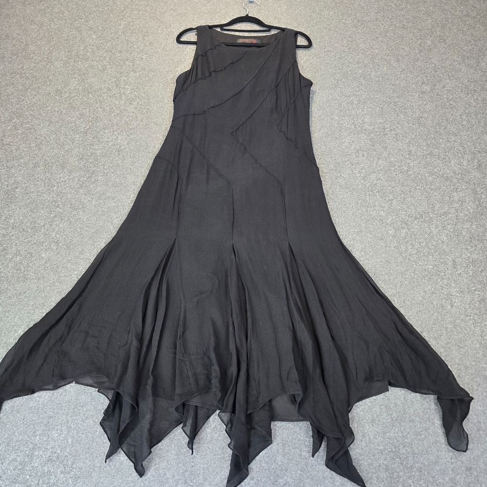 Anne Klein A-Line Dress Women 12 Black Seam Detailed Handkerchief Hem Round Neck